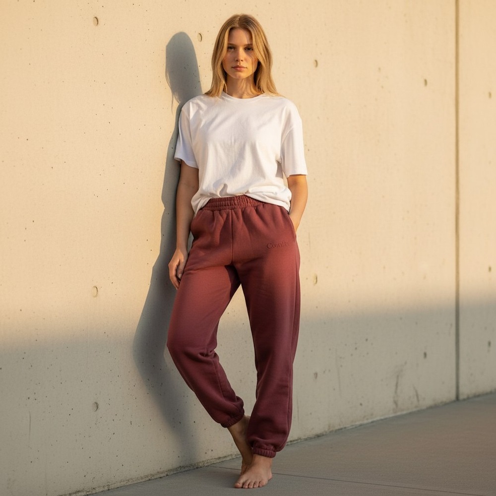 Comfrt Fleece Joggers Sweatpants Women 2XL Maroon Red Good Elastic Waist Logo
